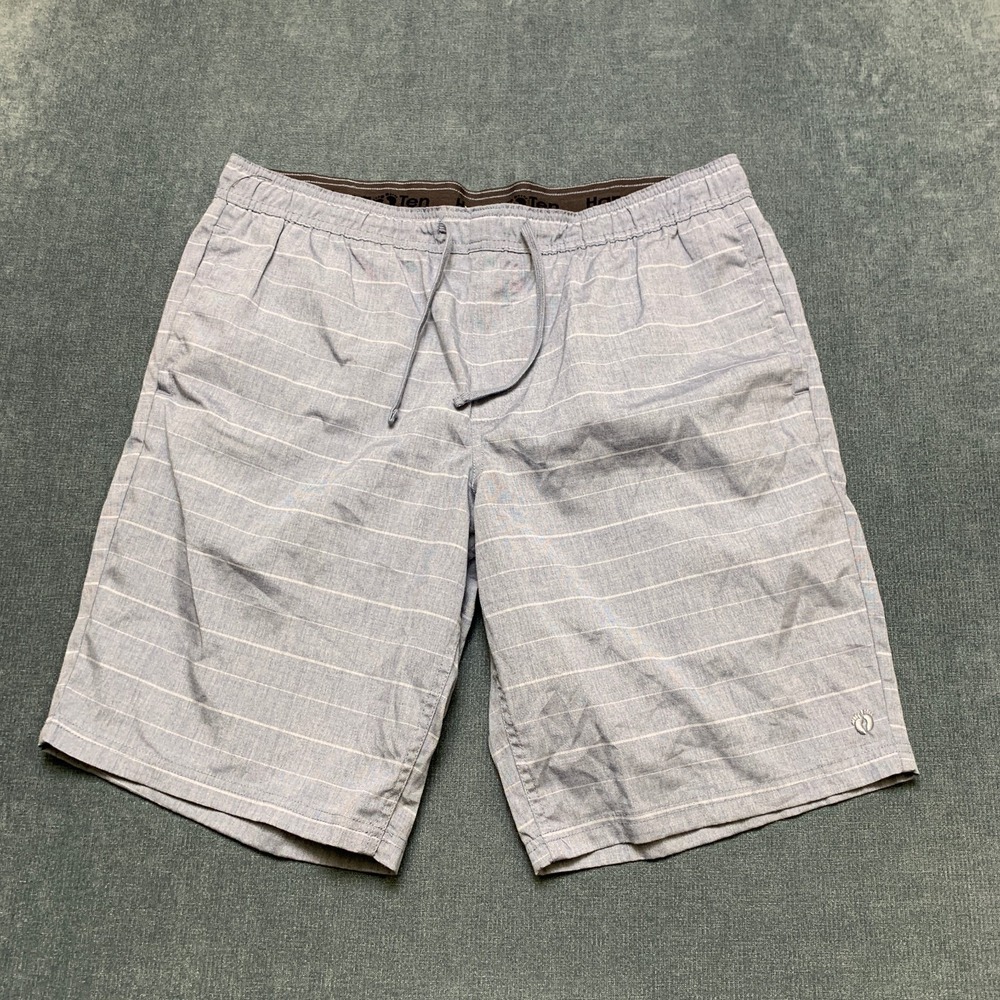 Hang Ten Walk Chino Shorts Men 2XL Light Blue Striped Stretch Drop Elastic Waist